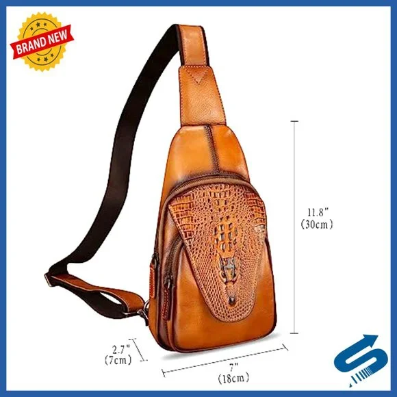 Genuine Leather Sling Backpack Crossbody Chest Purse Daypack Handmade